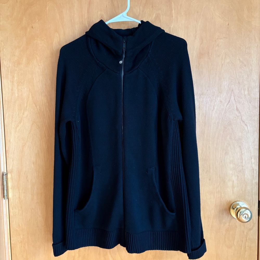 Lululemon Knit Full Zip Hoodie Women Black Cashmere Blend Ribbed‎ Sweater